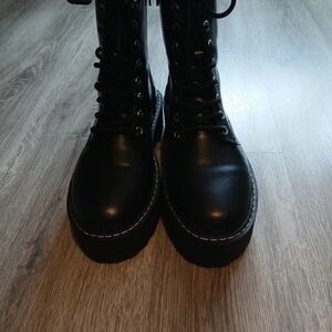 H&M Black Ankle Boots with White Stitching